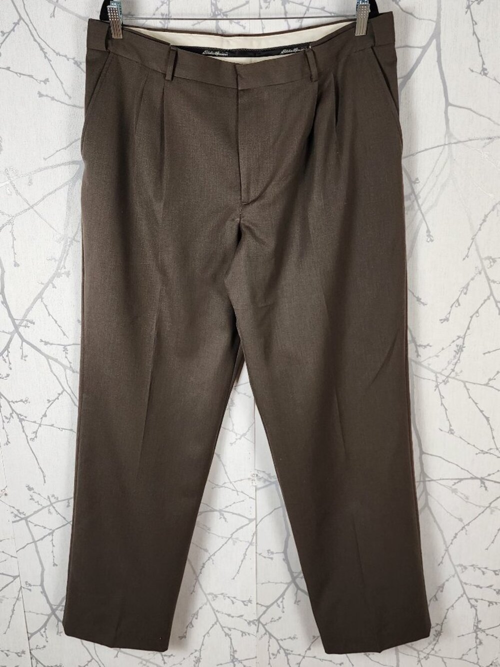Eddie Bauer Brown 100% Wool Pleated Front Classic Fit Trousers